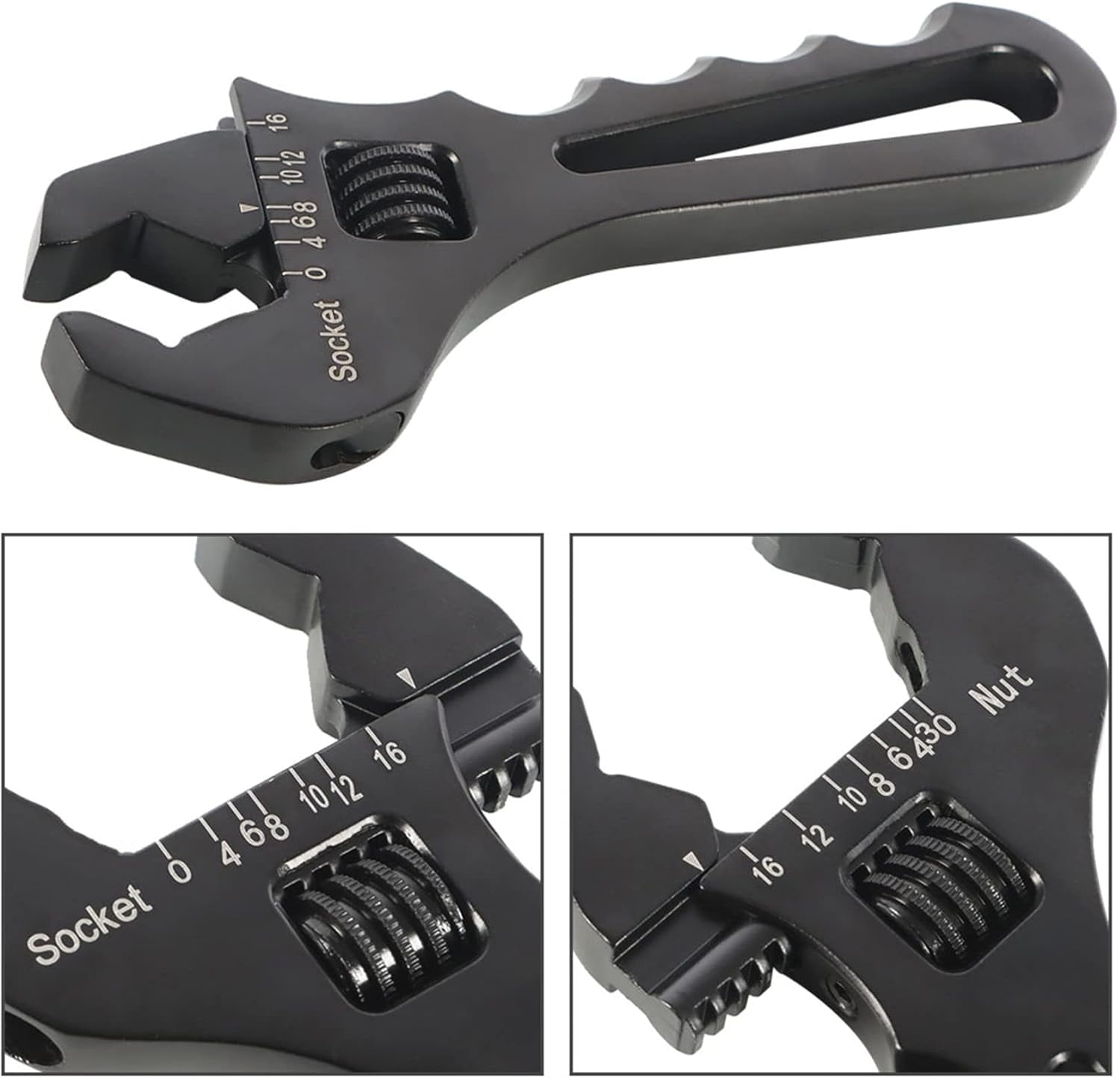 MKEUDQ-3AN-16AN Adjustable Wrench Spanner Lightweight Aluminum for An Hose Fitting Adapter End Black