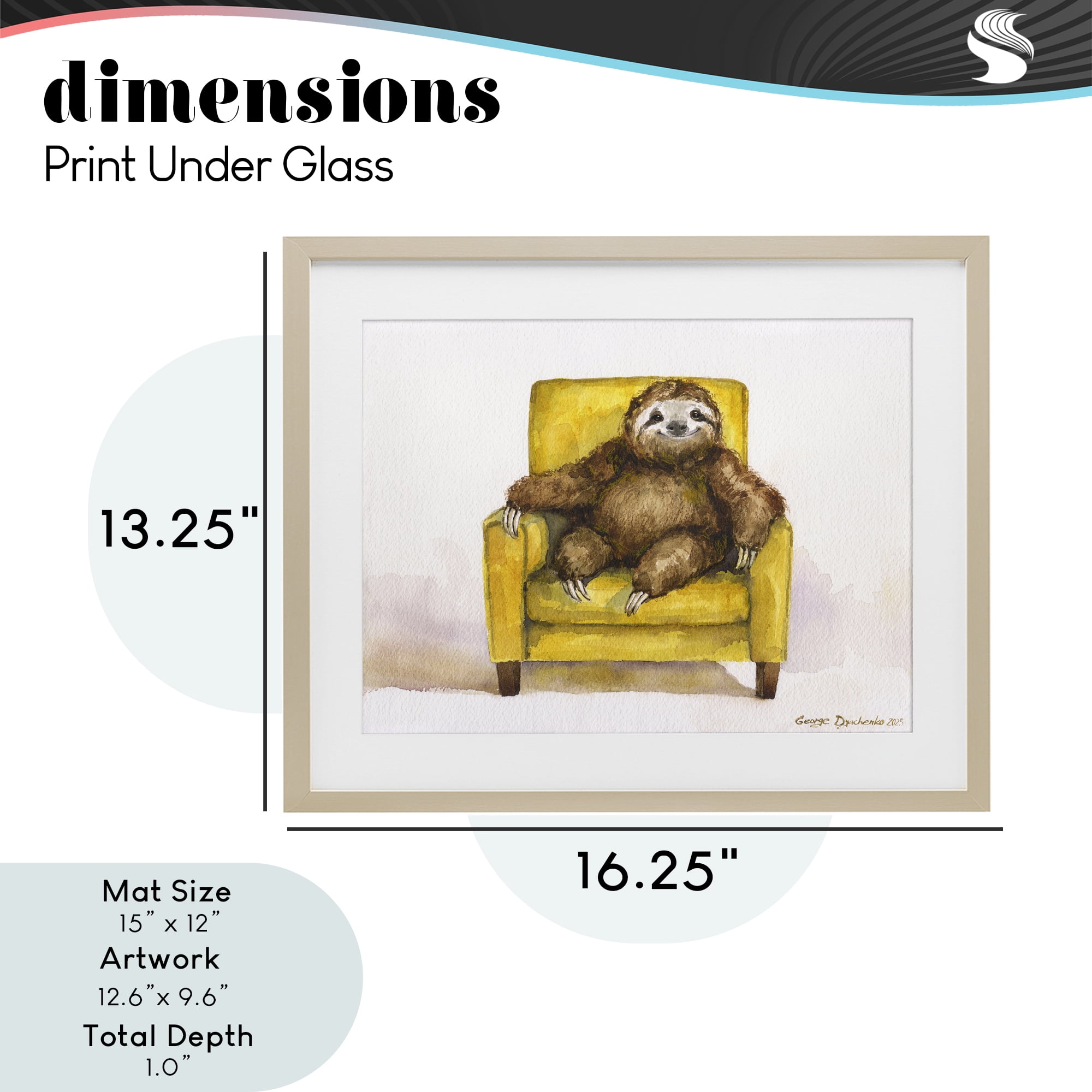 Stupell Industries Happy Sloth Relaxing on Armchair Birch Framed Print Under Glass, design by George Dyachenko