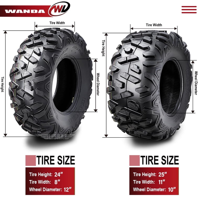 WANDA 4-Pack All Terrain ATV Tires 24x8-12 & 25x11-10 For Honda Rancher TRX350 (2000-2006)