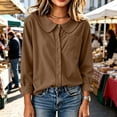 thumbnail image 2 of Dpjklzsn Women's Corduroy Long-Sleeve Peter Pan Collar Button-Front Blouse, 2 of 6