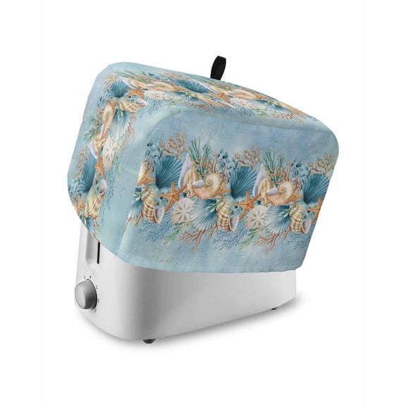 Toaster Cover 4 Slice Starfish Conch Shell Toaster Oven Cover with Pockets Ocean Coral Seagrass Blue Dustproof Bakeware Protector Small Kitchen Appliance Dust Covers and Fingerprint Protection