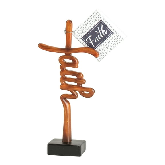 Faith Bronzetone Pedestal Cross 7 inch Resin Decorative Tabletop Figurine