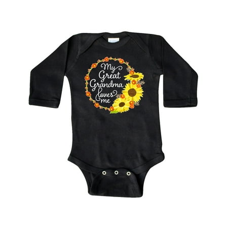 

Inktastic My Great Grandma Loves Me with Sunflower Wreath Gift Baby Boy or Baby Girl Long Sleeve Bodysuit
