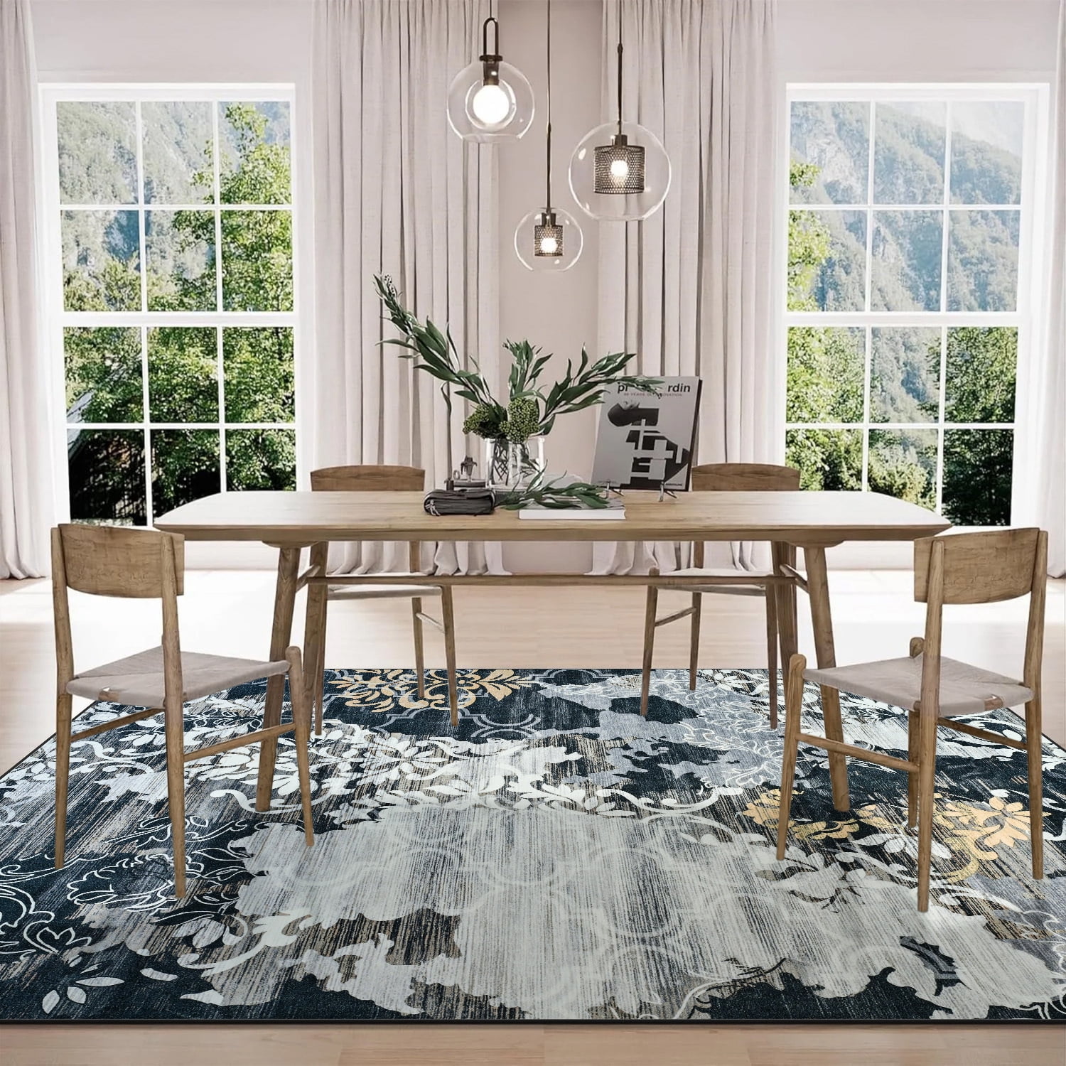 Wondo Modern Abstract Area Rugs 6x9, Large Washable Rugs for Living Room Soft Rugs for Bedroom, Black