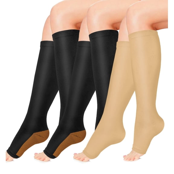 3 Pairs Open Toe Medical Sport Compression Socks - 15-20mmhg Graduated Knee-High Support for Men & Women, Ideal for Soccer, Running, and Nurses