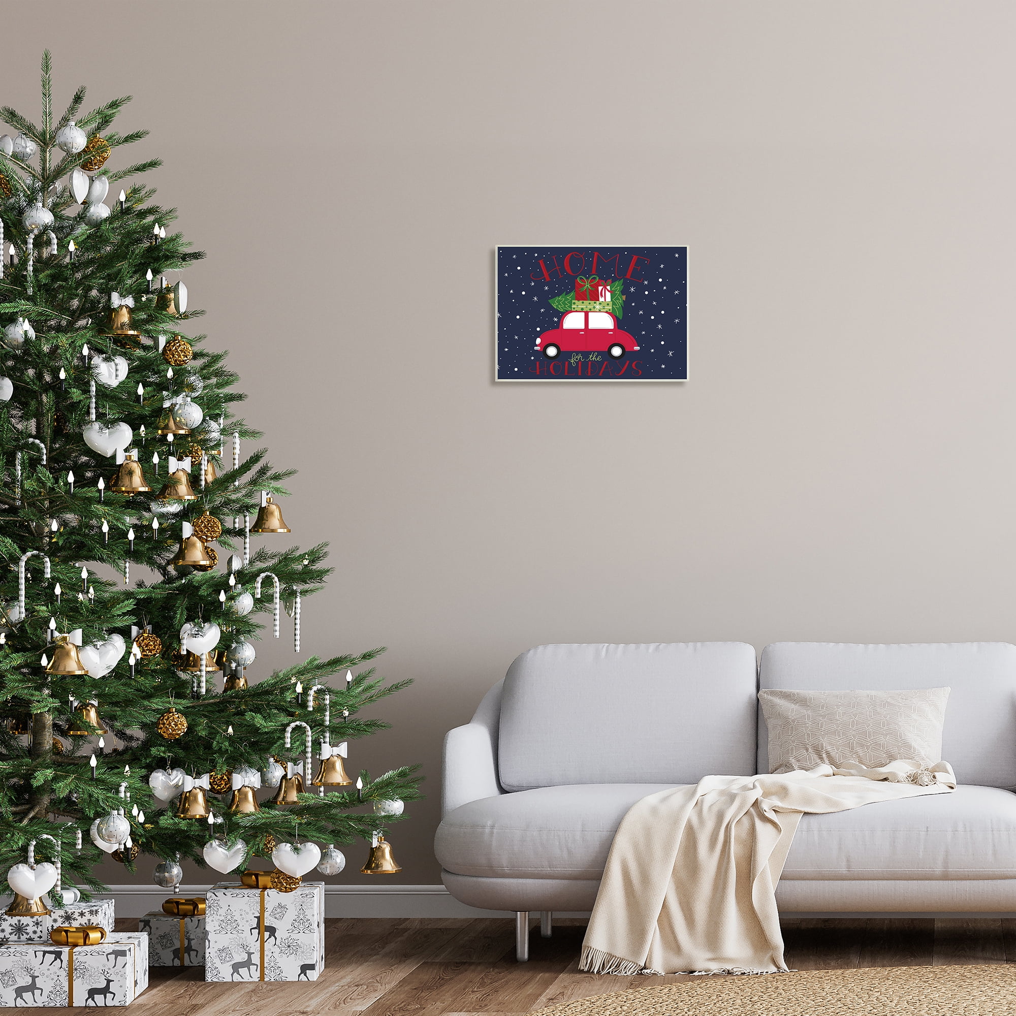 Stupell Indtries Home for Holidays Sentiment Red Car Presents Snow,19 x 13,Design by Amanda McGee