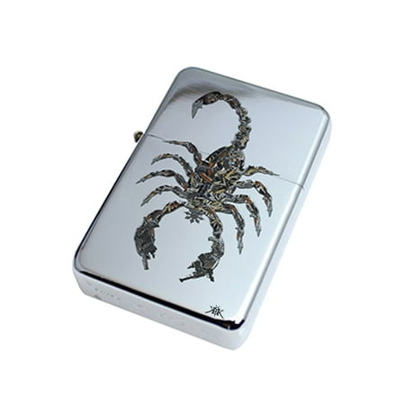 - KuzmarK Silver Windproof Flip Top Lighter - Scorpion Guns