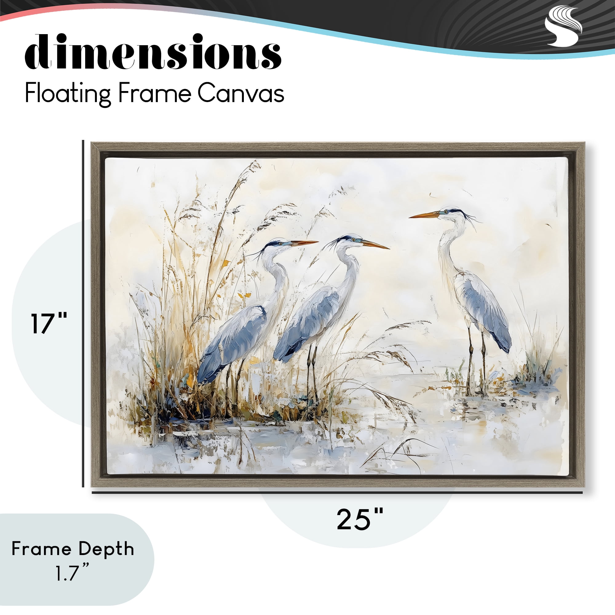 Stupell Industries Blue Heron Trio in Wetlands Brown Framed Floater Canvas Wall Art, design by LSR Design Studio