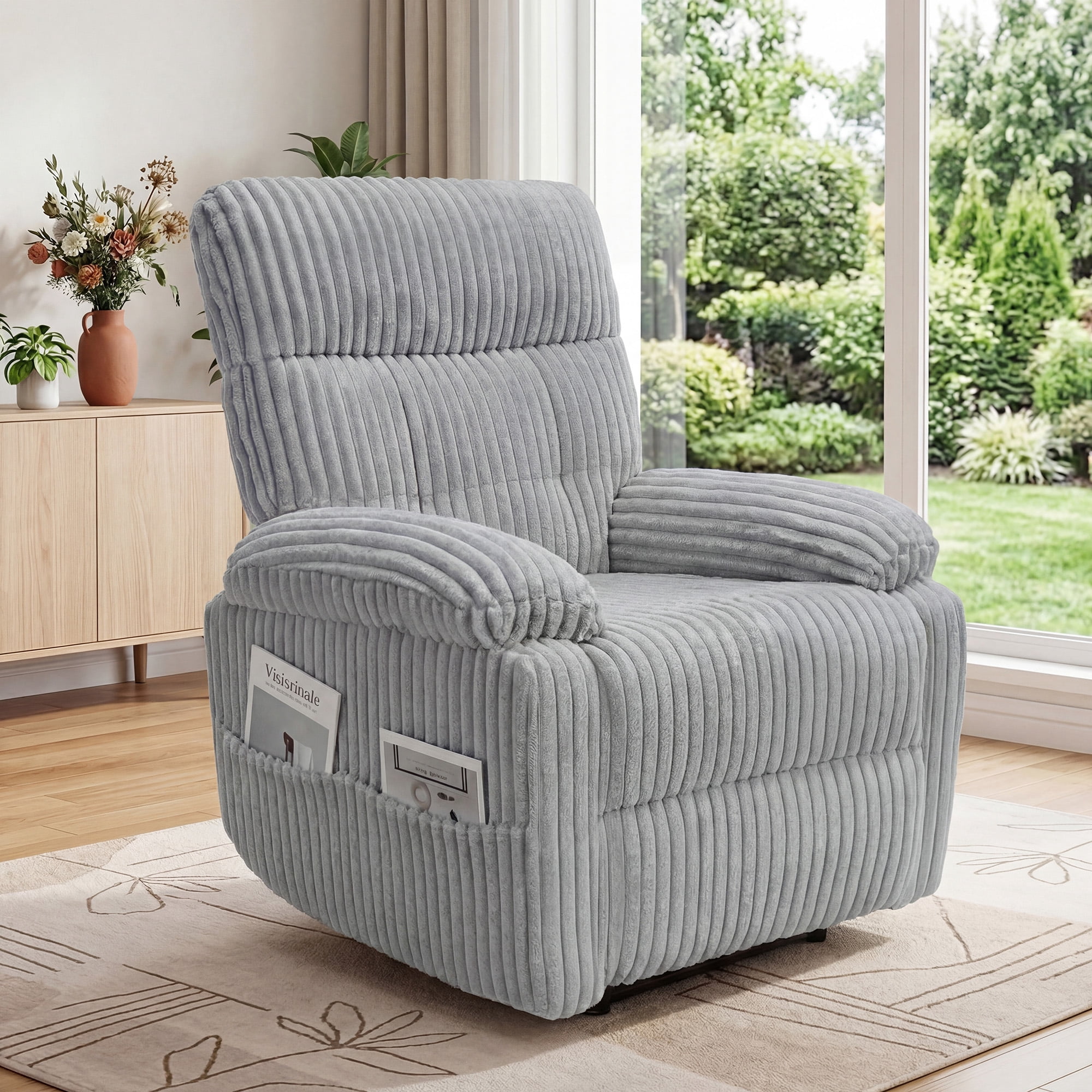 INNOVAR Recliner Sofa for Adults, Zero Gravity Reclining Chair, Oversized Electric Recliners Elderly Chair W/Storage Pockets for Home Living Room,Corduroy,Grey
