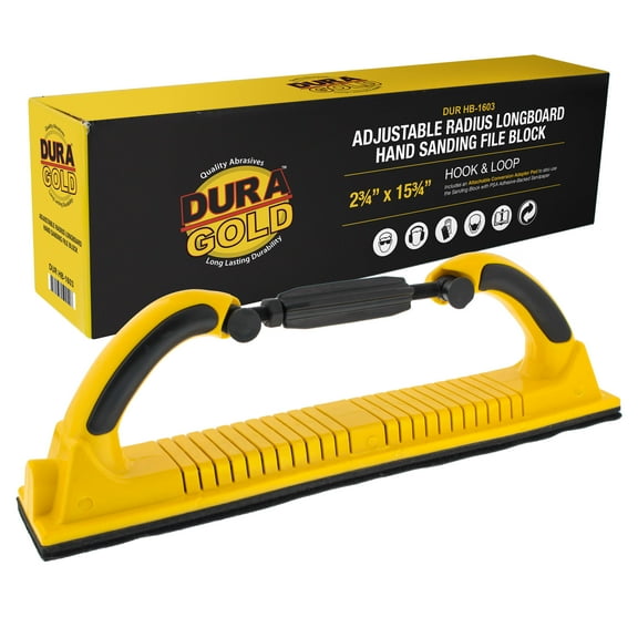 Dura-Gold Pro Series Adjustable Radius Flex Longboard Hand Sanding File Block with Both Hook & Loop Backing and PSA Backing Conversion Adapter Pad, Use Continuous Rolls or Sandpaper Sheets