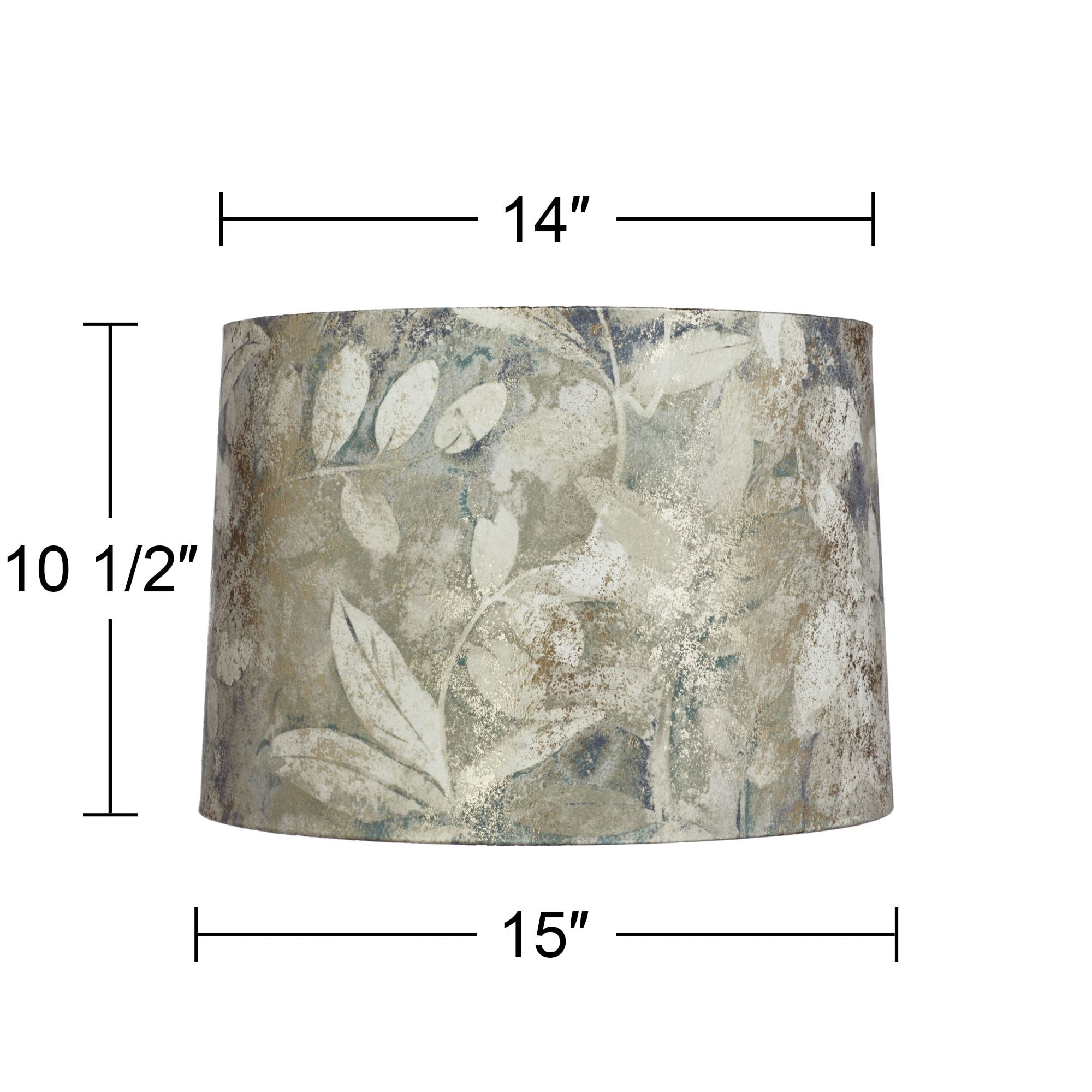 Springcrest 14" Top x 15" Bottom x 10" High x 10 1/2" Slant Print Lamp Shade Replacement Drum Velvet Leaves Spider Harp Finial