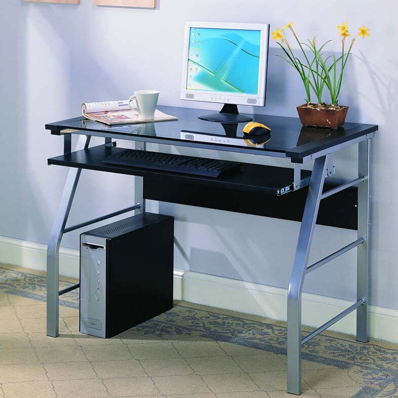 Computer Glass Desk, Keyboard Tray 3.85'' x 35'' x 20'', Keyboard Tray