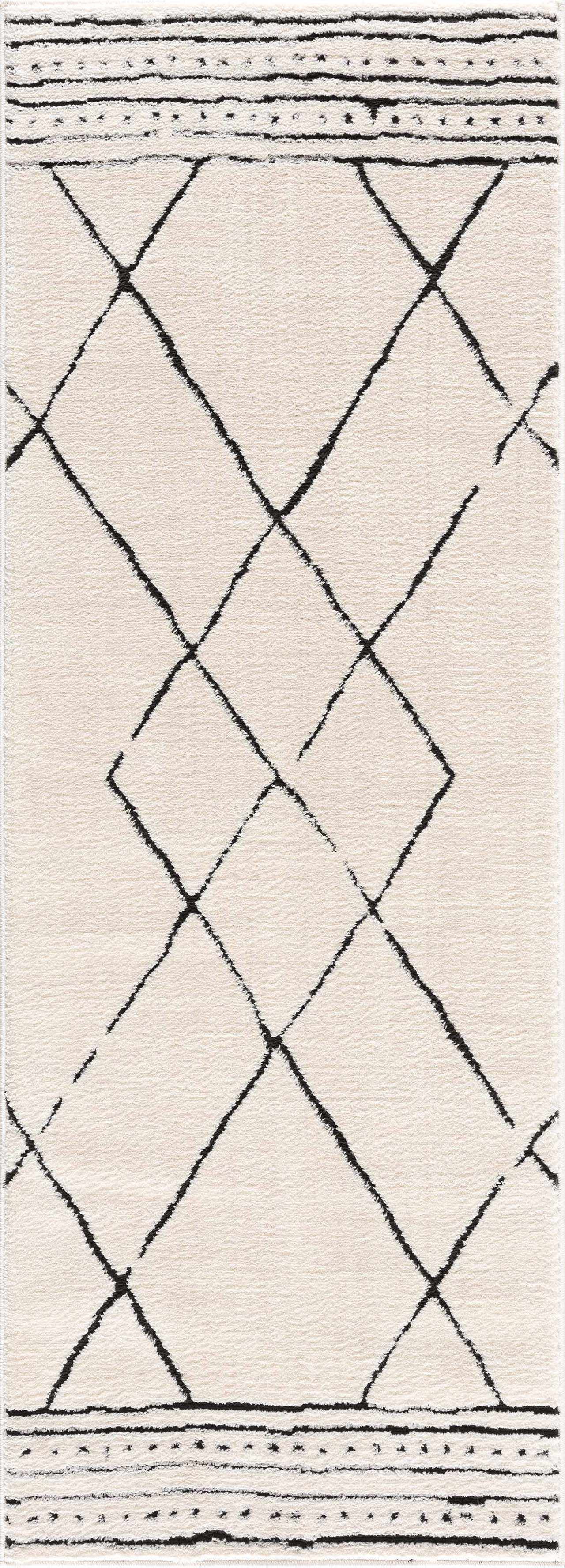 Hauteloom Mahsa Living Room, Bedroom Area Rug - Bohemian Farmhouse Moroccan Trellis - Cream, Black - 5'3" x 7'