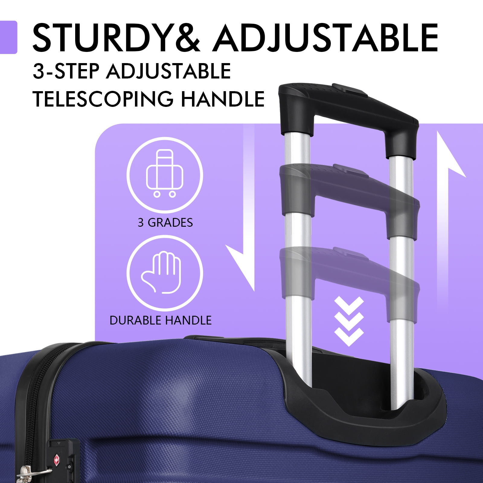 Luggage PC ABS Lightweight Suitcase with Wheels TSA Lock Hardshell Checked-Large Luggage 28 inch DarkBlue