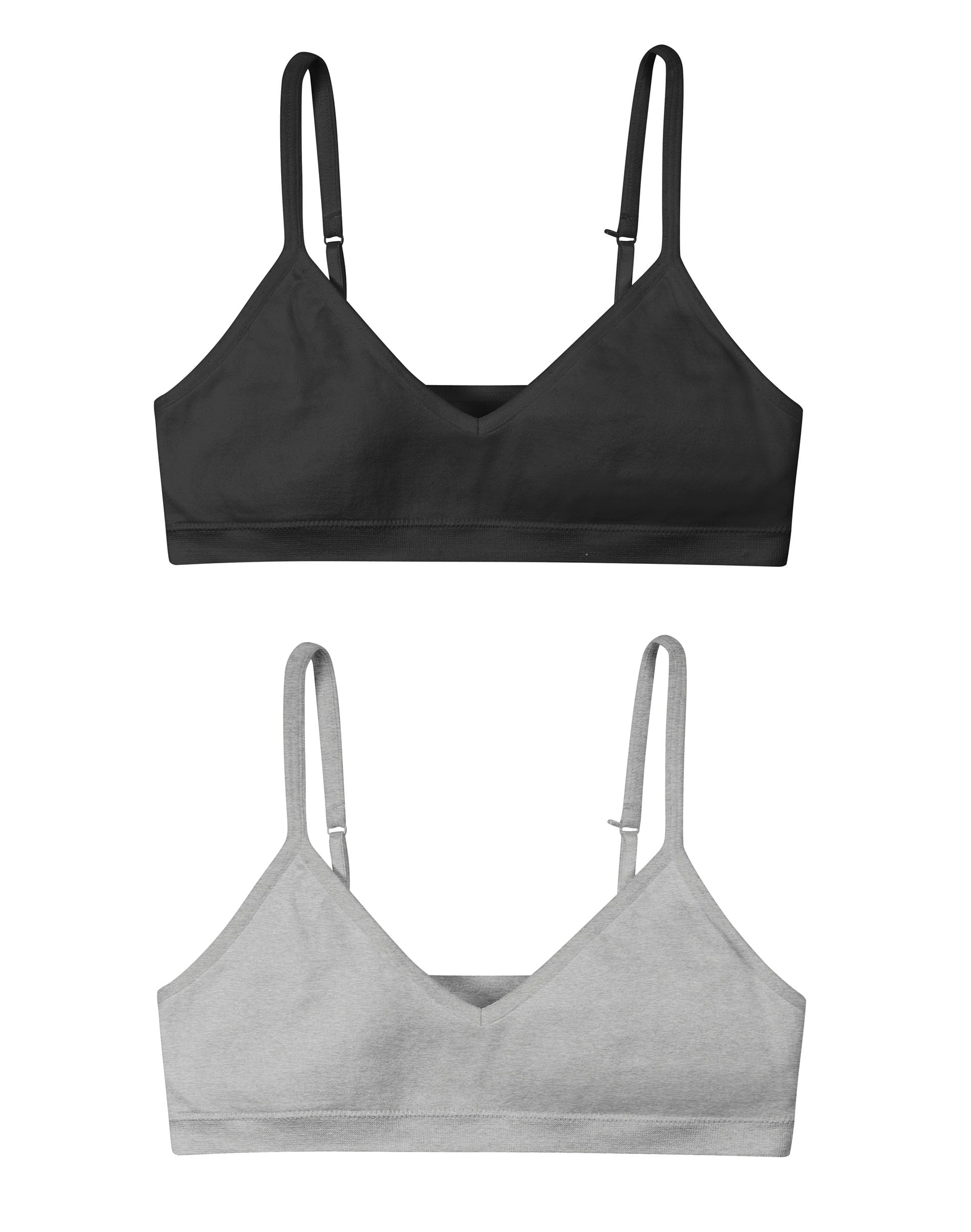 Hanes Girls' Cami Strap Wirefree Bra 2Pack Black/Heather Grey S