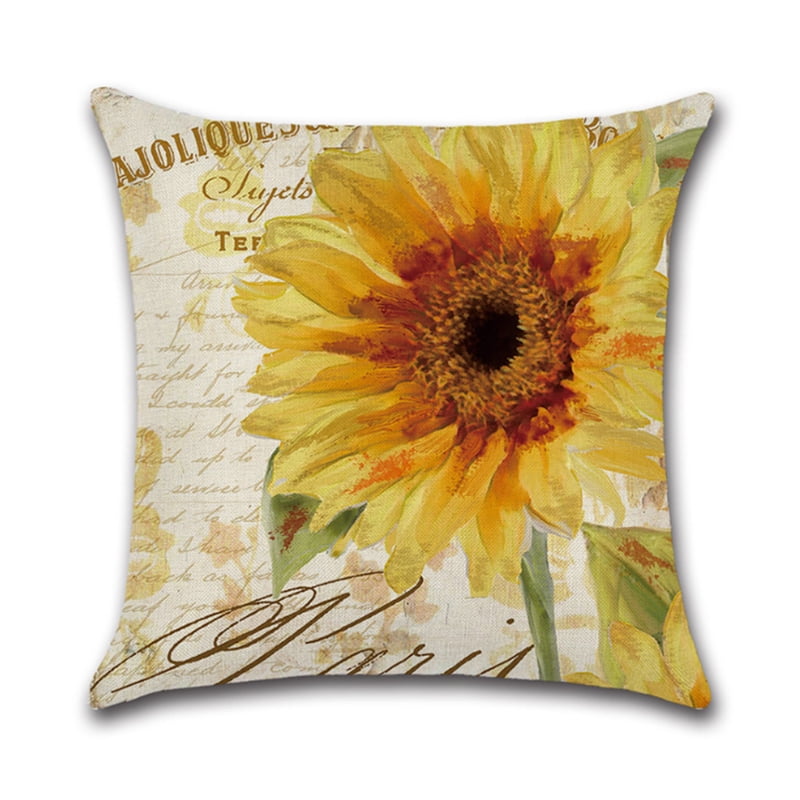 Sunflower Cotton Home Decorative 18inch Pillow Case Sofa Waist Cushion Cover 