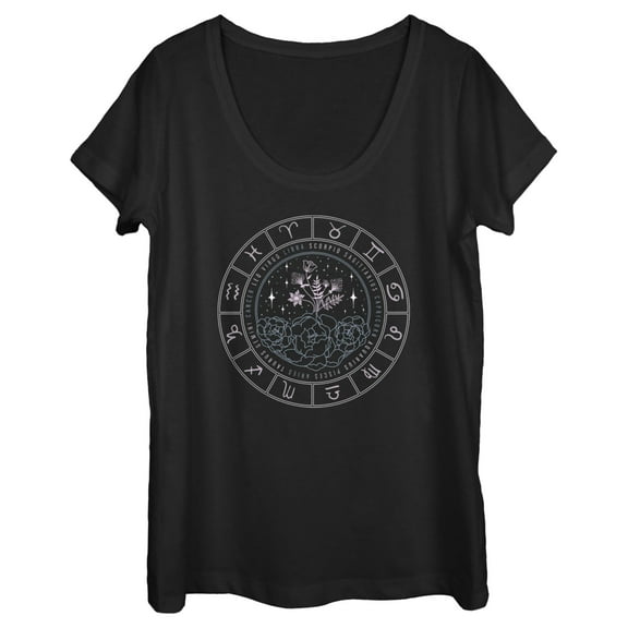 Women's Lost Gods Floral Astrological Wheel Graphic Tee Black 2X Large