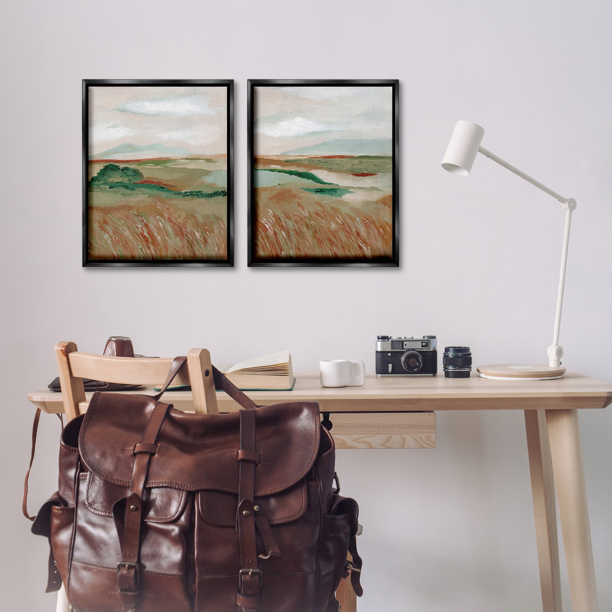 Stupell Industries Windblown Reeds Landscape Landscape Painting Black Floater Framed Canvas Art Print Wall Art, 17 x 21, Set of 2