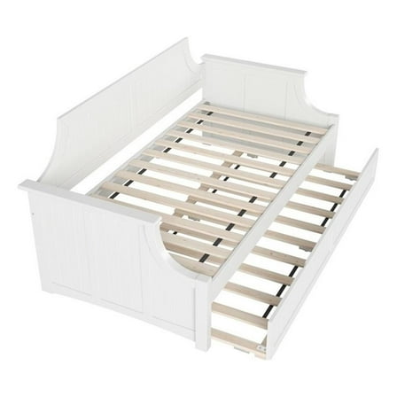 Pemberly Row Mid-Century Solid Wood Daybed with Twin Trundle in White