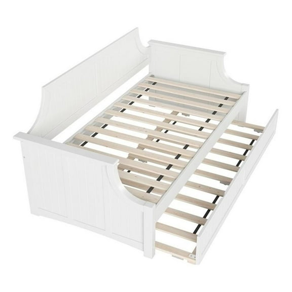 Pemberly Row Mid-Century Solid Wood Daybed with Twin Trundle in White