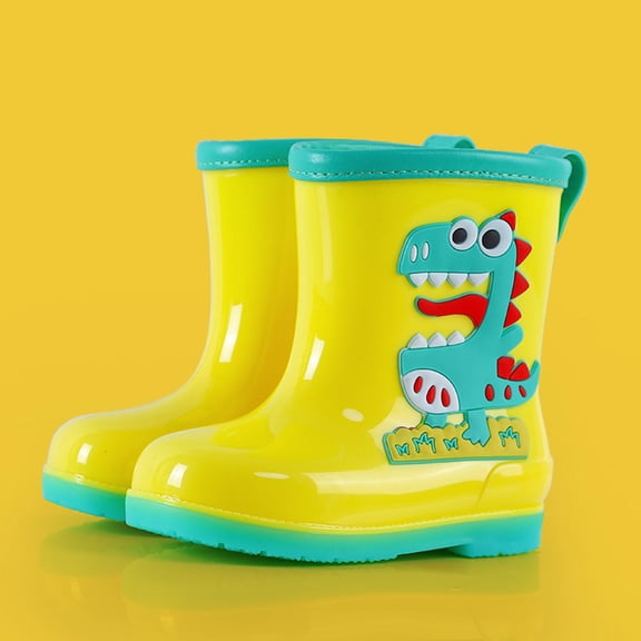 Hrsba Kids Unisex Rain Boots,On Solid Color Dinosaur Waterproof Outdoor Short Rubber Boots for 3-13Y