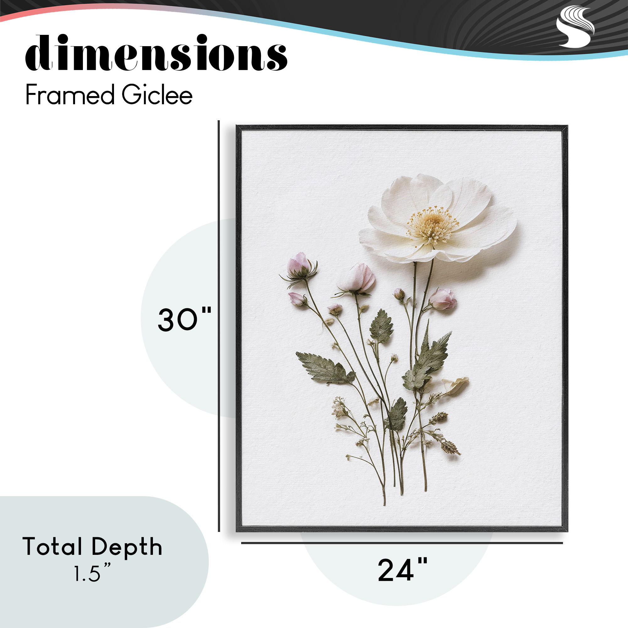 Simple Pressed Flowers Black Framed Giclee Art, design by Lettered and Lined