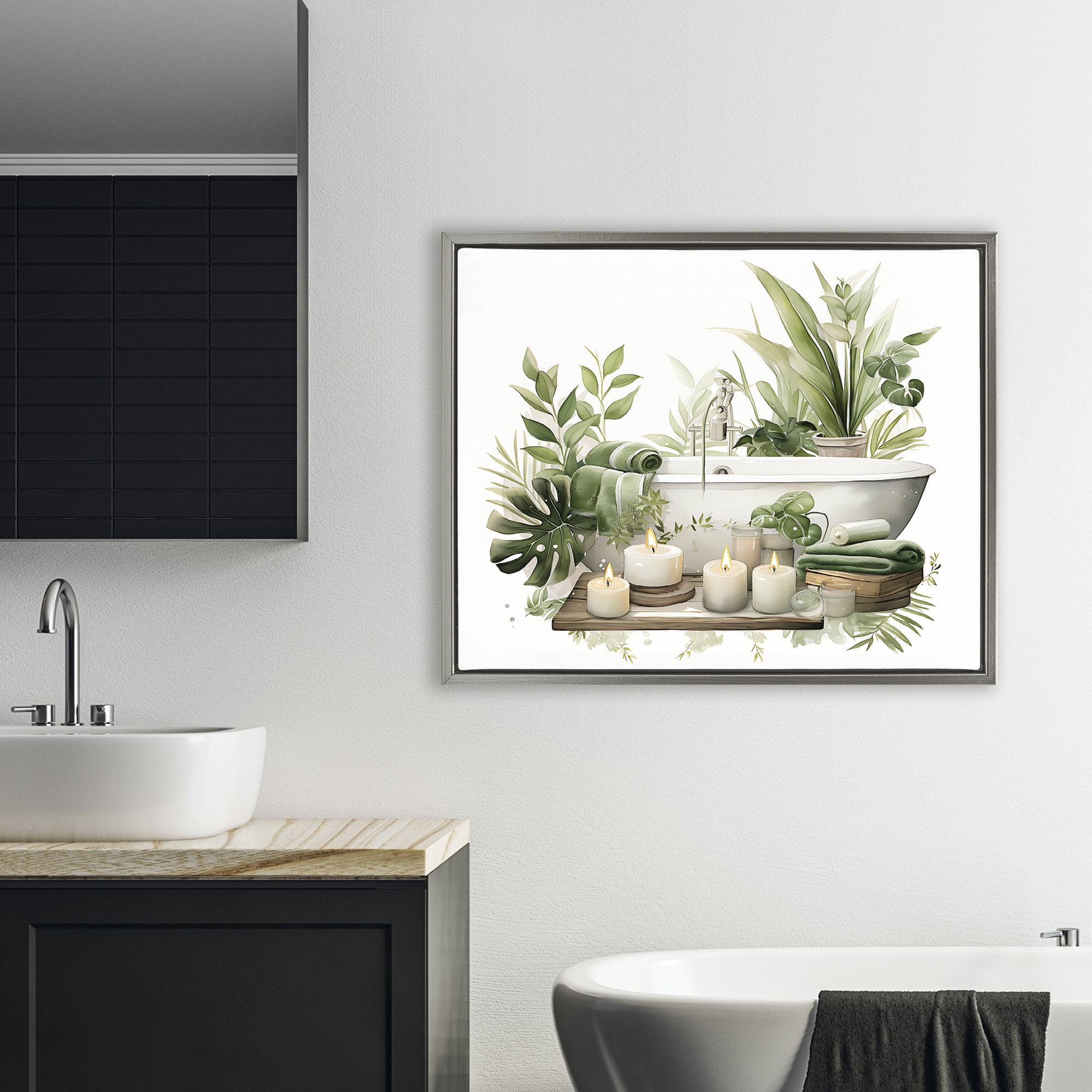 Tropical Zen Bathtub Gray Framed Floater Canvas Wall Art, design by Lettered and Lined