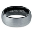 thumbnail image 2 of Tungsten I Love You 3000 Quote Engraved Band Ring 8mm Men Women Comfort Fit Black Dome Brushed Gray Polished, 2 of 4