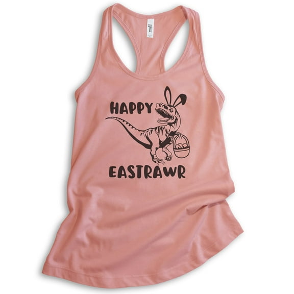 Happy Easterawr Dinosaur Tank Top, Ladies Racerback Tank Top, Easter Tank, Dinosaur Tank, Desert Pink, X-Large