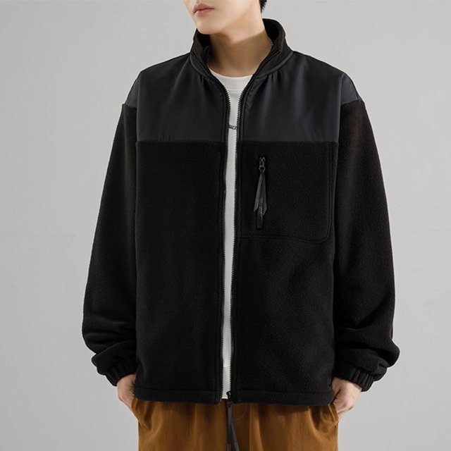 LOVZFMLL Jackets for Men's Fall And Winter Color Blocked Fleece Jacket Casual Cardigan Jacket