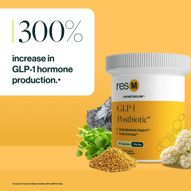 res m glp 1 Resbiotic resM Heat-Treated Probiotic Supplement for Metabolism & Gut  Health, 30 Capsules