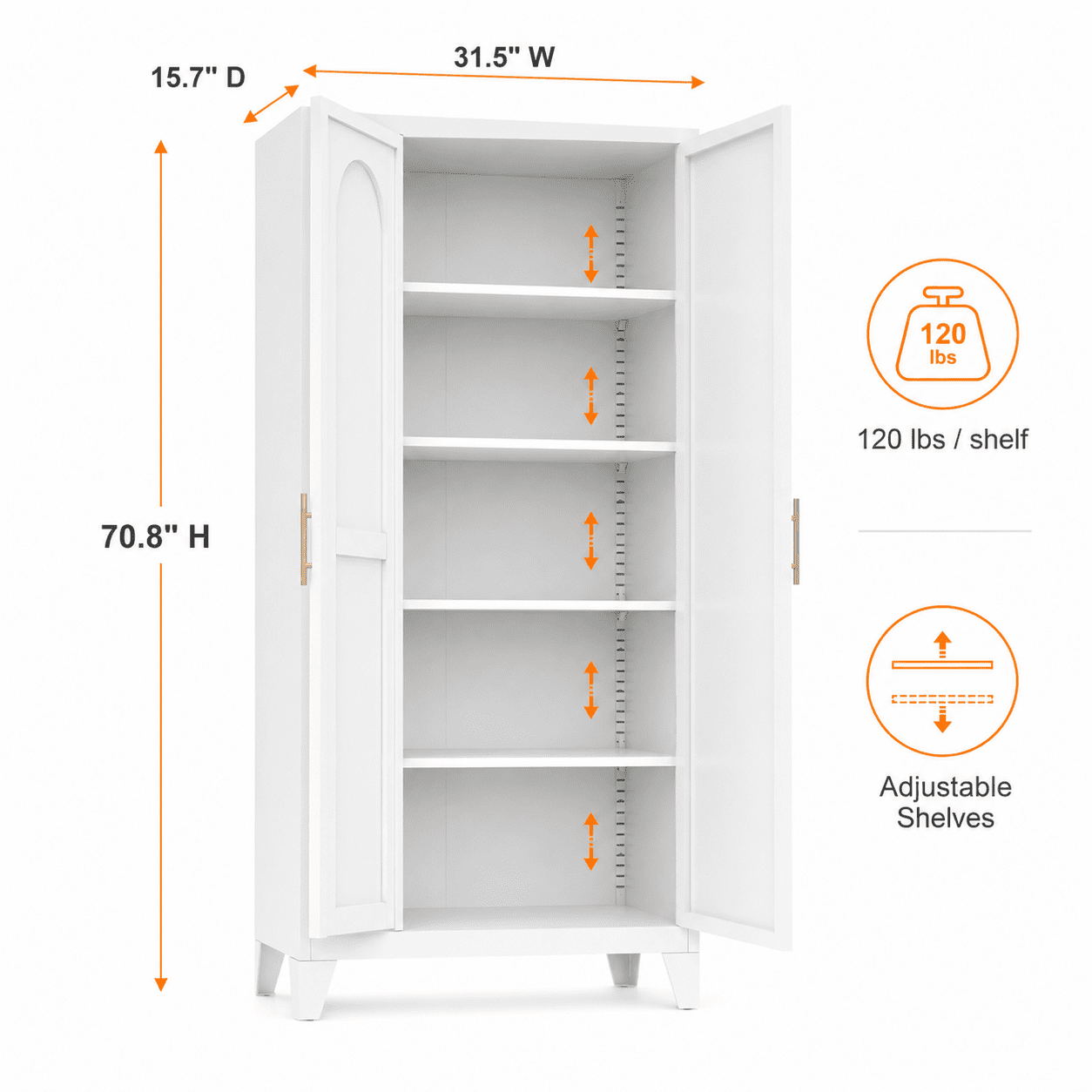 Homy Casa 70.8" White Tall Storage Cabinet, 2-Door Adjustable Shelves for Kitchen, Pantry, Laundry Room