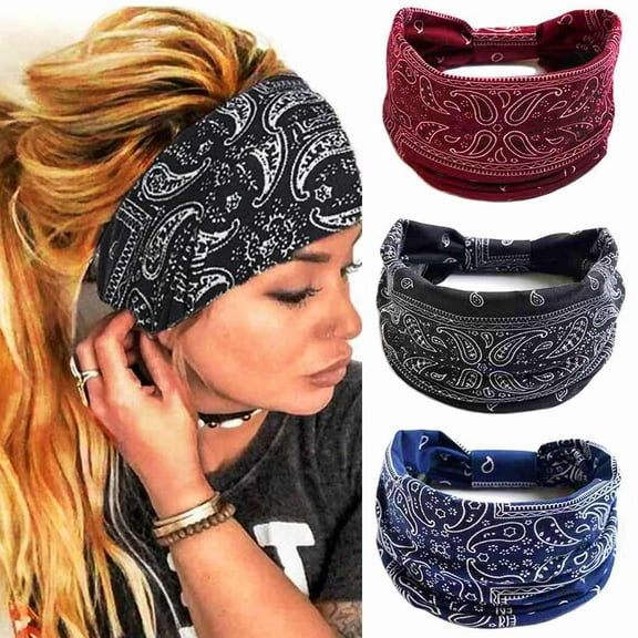 3PCS Boho Wide Headbands Knotted Turban African Yoga Stretch Elastic Hairbands