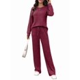 thumbnail image 2 of Pijama de Dos Piezas para Mujer, Moda de Otoño, Traje de Punto Acanalado, Ropa Deportiva Informal de Larga. Vino Tinto M, 2 of 9
