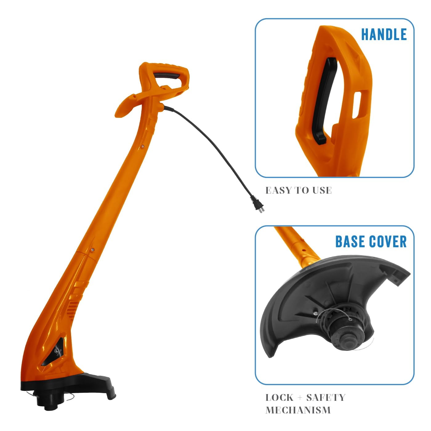 Living + Electric Grass Cutter Corded with 6M Line, String Trimmer, Electric Weed Wacker, Brush Cutter, Bush Trimmer, 250W, Lightweight, and Efficient