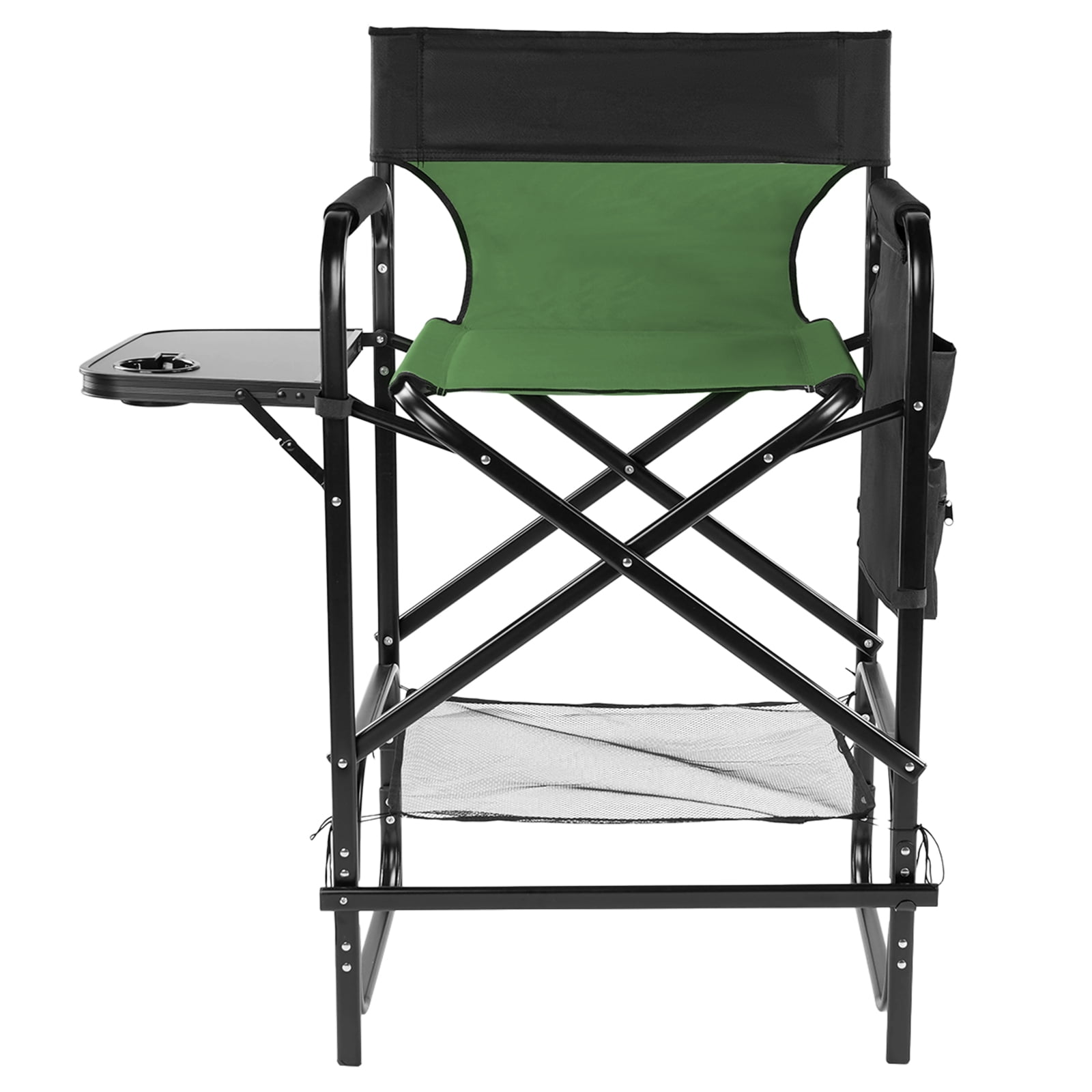 31" Tall Directors Chair with Footrest, 4Portable Bar Height Folding Camping Chair with Built-in Cup Holder, Side Table, Storage Pocket, Olive