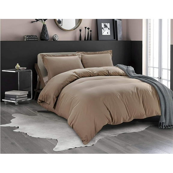 3-Piece Duvet Cover Set, 1800 Premier, Button Closure, Solid Color - Cooling, Breathable Material- Wrinkle, Fade, Stain Resistant, King/California King, Taupe