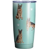 German Shepherd Design Tumbler Stainless Steel Insulated Travel Coffee Cups with Lid and Straw,20oz (German Shepherd Tumbler-Seafoam)