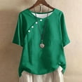 thumbnail image 4 of TKLPEHG Womens Short Sleeve Shirts Crew Neck Button Shirt Comfy Summer Clothes Solid Color Lightweight Loose Short Sleeve T Shirt Casual Fashion Blouses (Green,XXL), 4 of 5