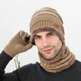 thumbnail image 2 of Clearance! Fdelink Beanie Hat Winter Hats Men's Winter Knitted Fleece Windproof Hat Scarf Gloves Three-piece Winter Knitted Hat Men's Warm Hat Khaki, 2 of 4