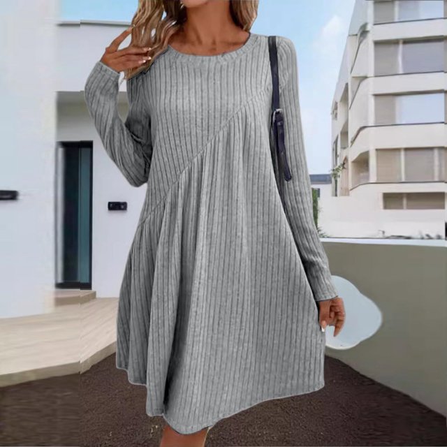 WILLBEST Vestido Floreado Para Mujer, Vestido Informal De Rayas Cepilladas Irregulares De Color Liso Para Primavera Y Otoño
