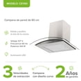 thumbnail image 3 of Campana Pared 60cm de Cocina Extractora y Purificadora AVERA  CEV60 Acero Inox y Vidrio Temp Carbón Activado, 3 of 10