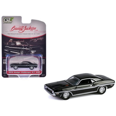 1970 Dodge Challenger R/T 440 Black with White Stripes "Barrett-Jackson" Series 15 1/64 Diecast Model Car by Greenlight