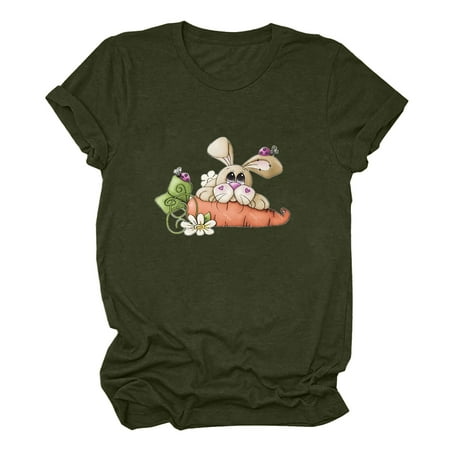 

AKOEE Easter Shirt For Women Happy Cute Print Tee Casual Short Sleeve Tops Corset Top Plus Size Army Green M