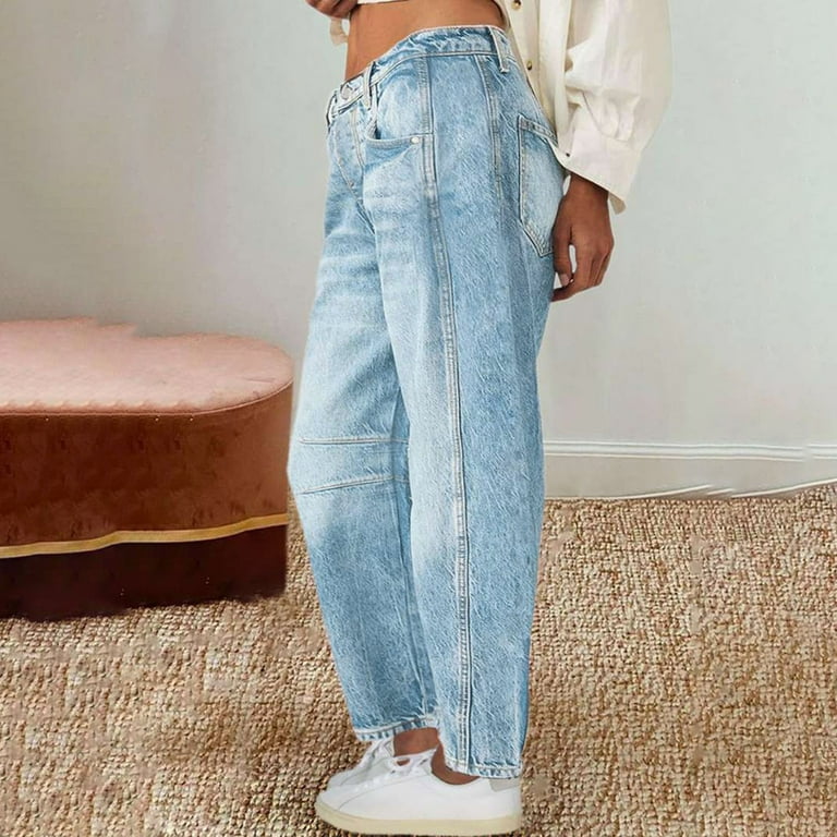 Boohoo Blue Knee Rip Baggy Boyfriend Jeans Pinroll Baggy Jeans