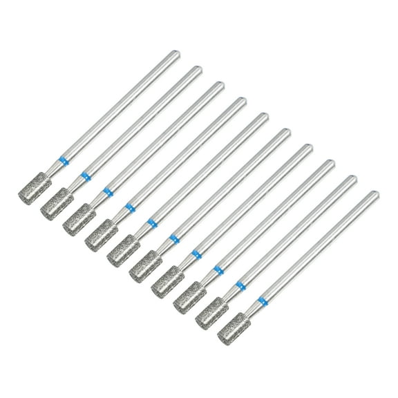 Unique Bargains 10Pcs Emery Nail Drill Bits Set for Acrylic Nails 3/32 Inch Nail Art Tools 44.4mm Length Blue