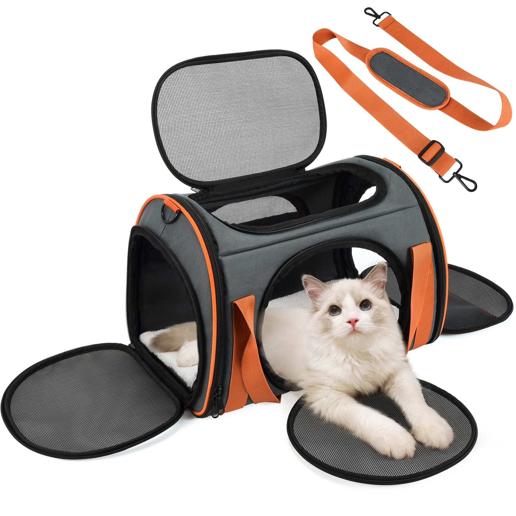 Ardorfun Soft Sided Cat Carrier for Medium Cats 600D Oxford with Fleece