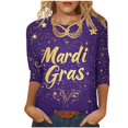 thumbnail image 2 of TIMIFIS Hauts à Manches 3/4 pour Femmes Décontracté Ample Mardi Gras Imprimé Col Rond T-Shirt Chandail Tops de Fête, 2 of 5