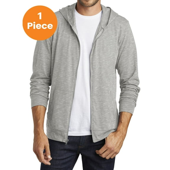 District DT565 Medal Full-Zip Hoodie, Light Grey, 3XL, Mens Hoodies and Sweatshirts