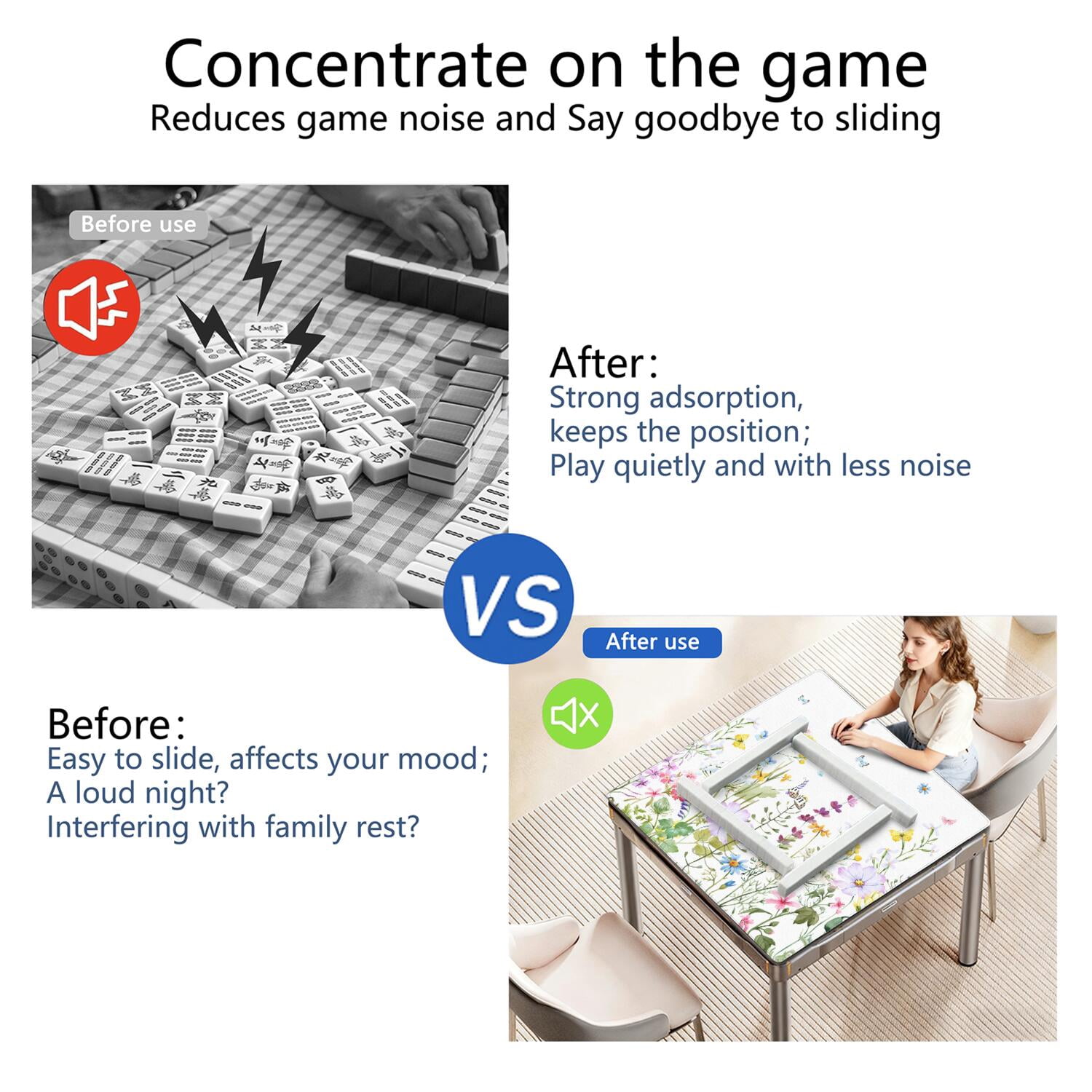 Premium Floral Design Rubber Table Cover for Game Room 31.5x31.5 Inch Extra Large Mahjong Pad with Anti-Skid Bottom & Quiet Play for Tiles